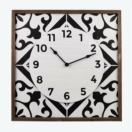 YOUNGS Wood Framed Square Wall Clock, Natural, Black & White 20879